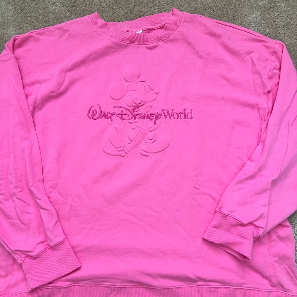 Walt Disney World Pink Mickey Embossed Crewneck Sweatshirt